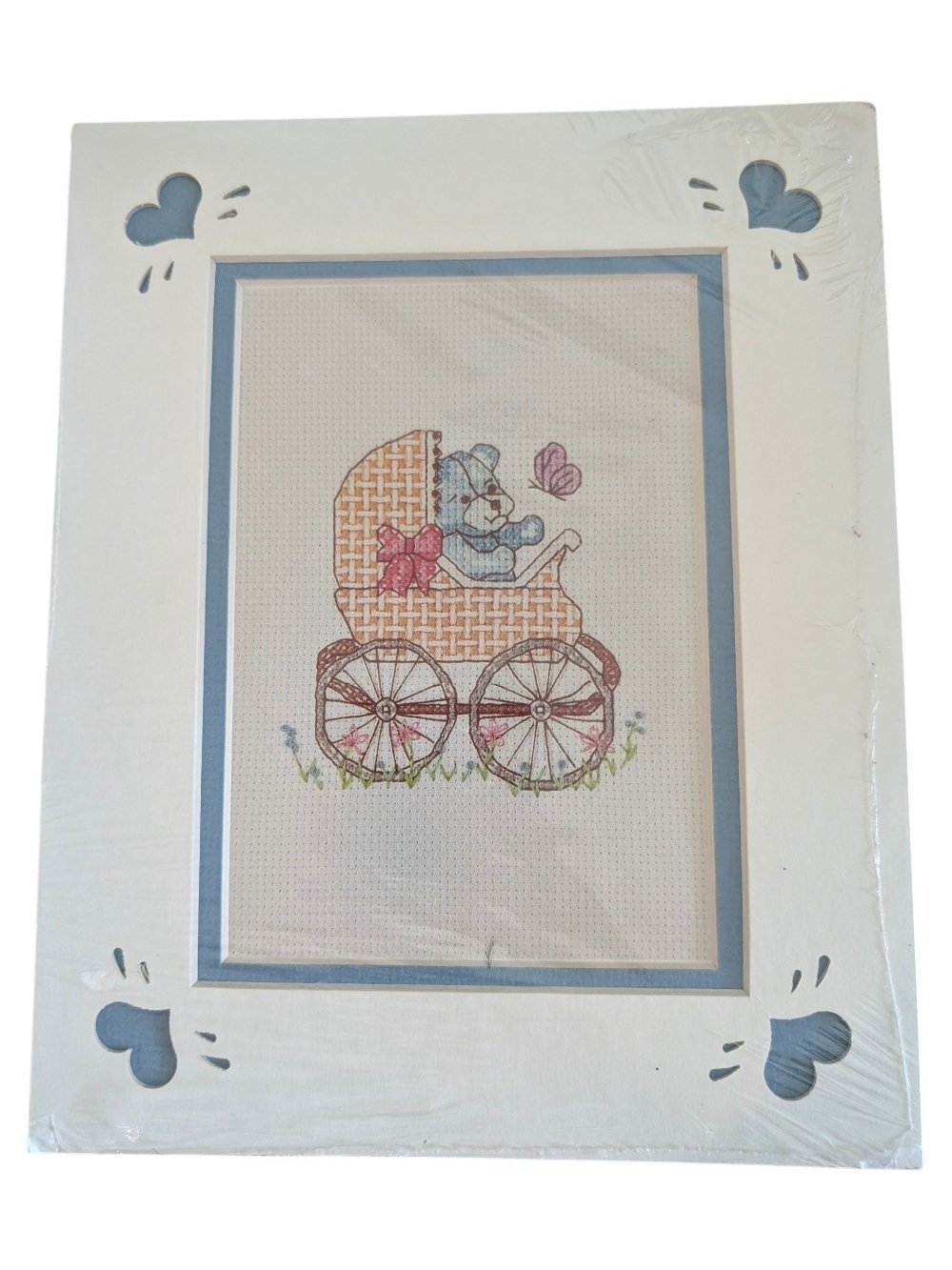 Nursery Cross Stitch Art in Blue and White Frame